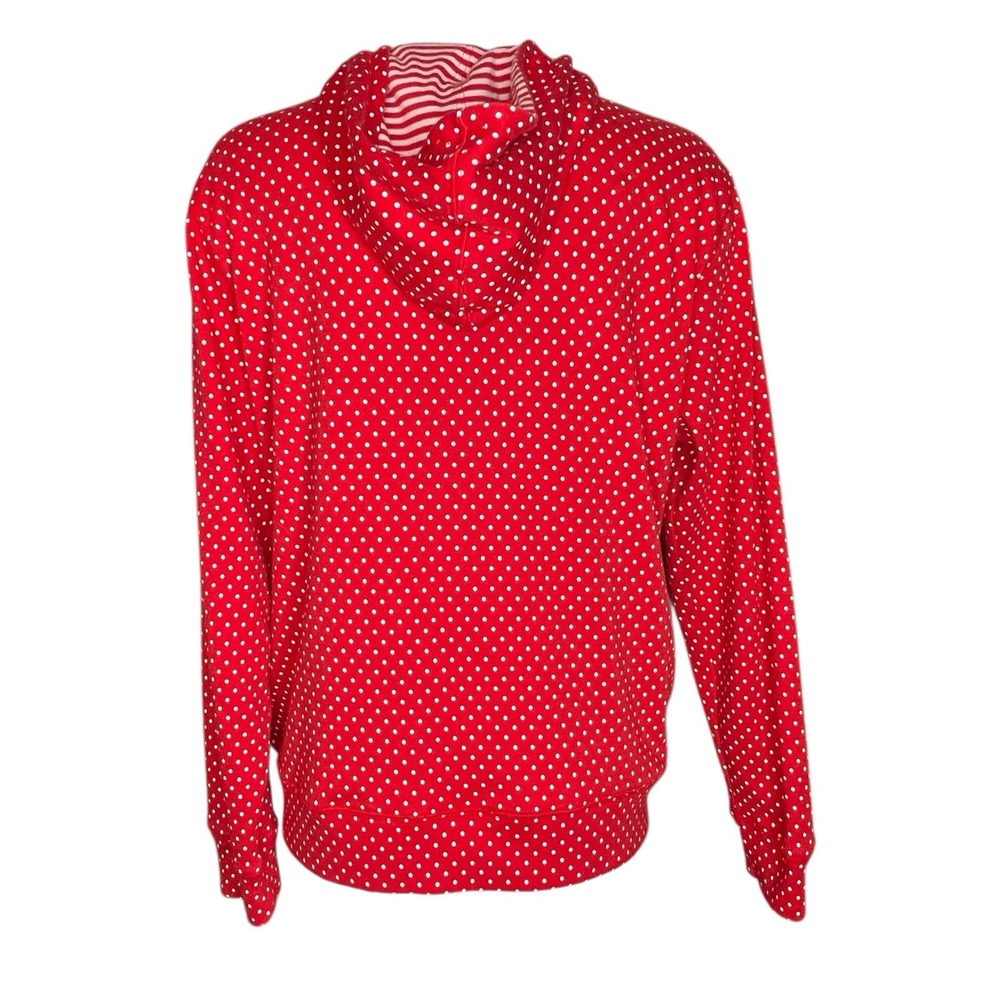 Polka Dot Hoodie Jacket Womens XL Red White Zip Front Pockets Hooded Sweatshirt